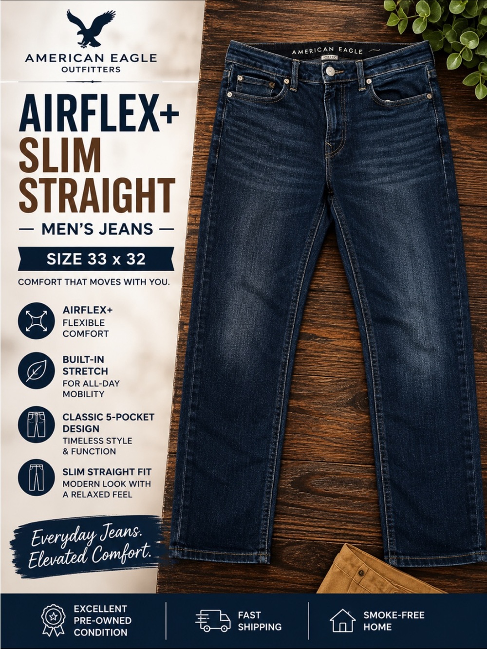 American Eagle Airflex+ Slim-Straight Jeans for Men - Dark Blue